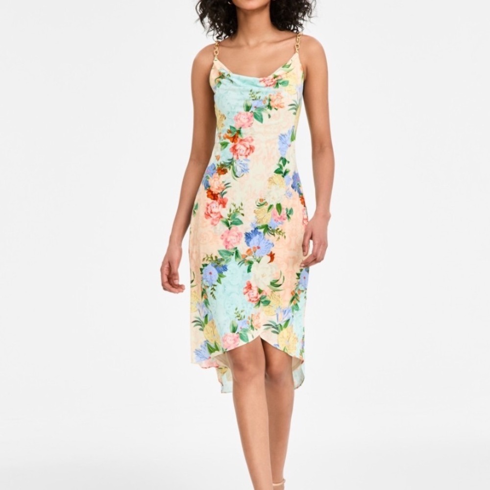 Siena Floral Cowl Neck Midi Dress Women Size 10 NWT Chain Strap MSRP $148